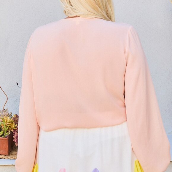 V Neck Bubble Sleeve Solid Top - Picture 2 of 2